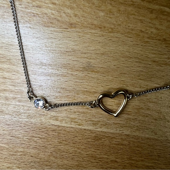 Gold tone open heart crystal bracelet thin dainty simple love fearless cute - Picture 3 of 4